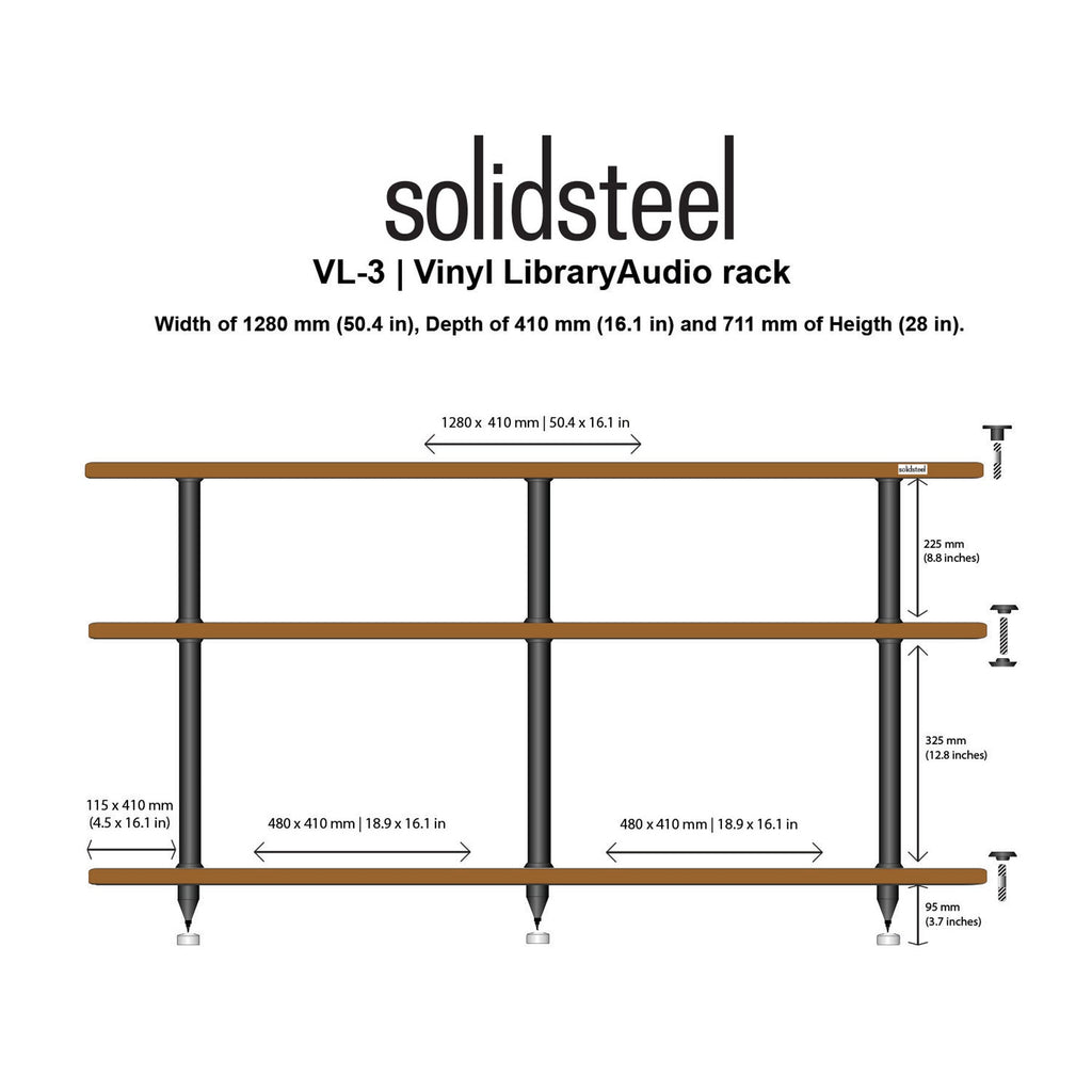 Solidsteel: VL-3 Turntable Shelf + Vinyl Record Storage - Walnut
