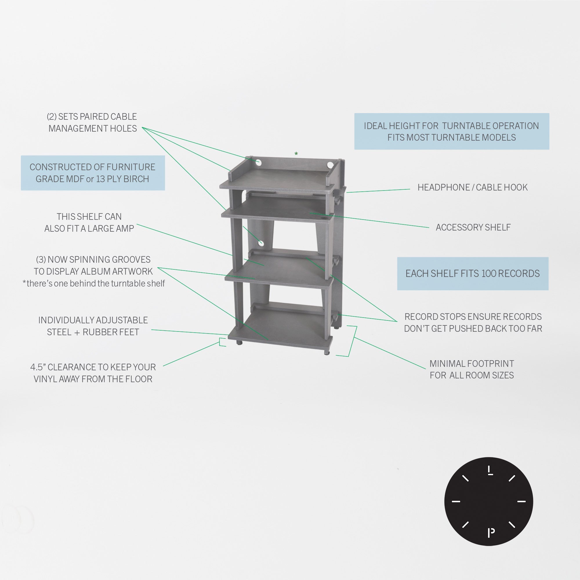 Line Phono: Turntable Stand + Vinyl Storage, Made In the USA
